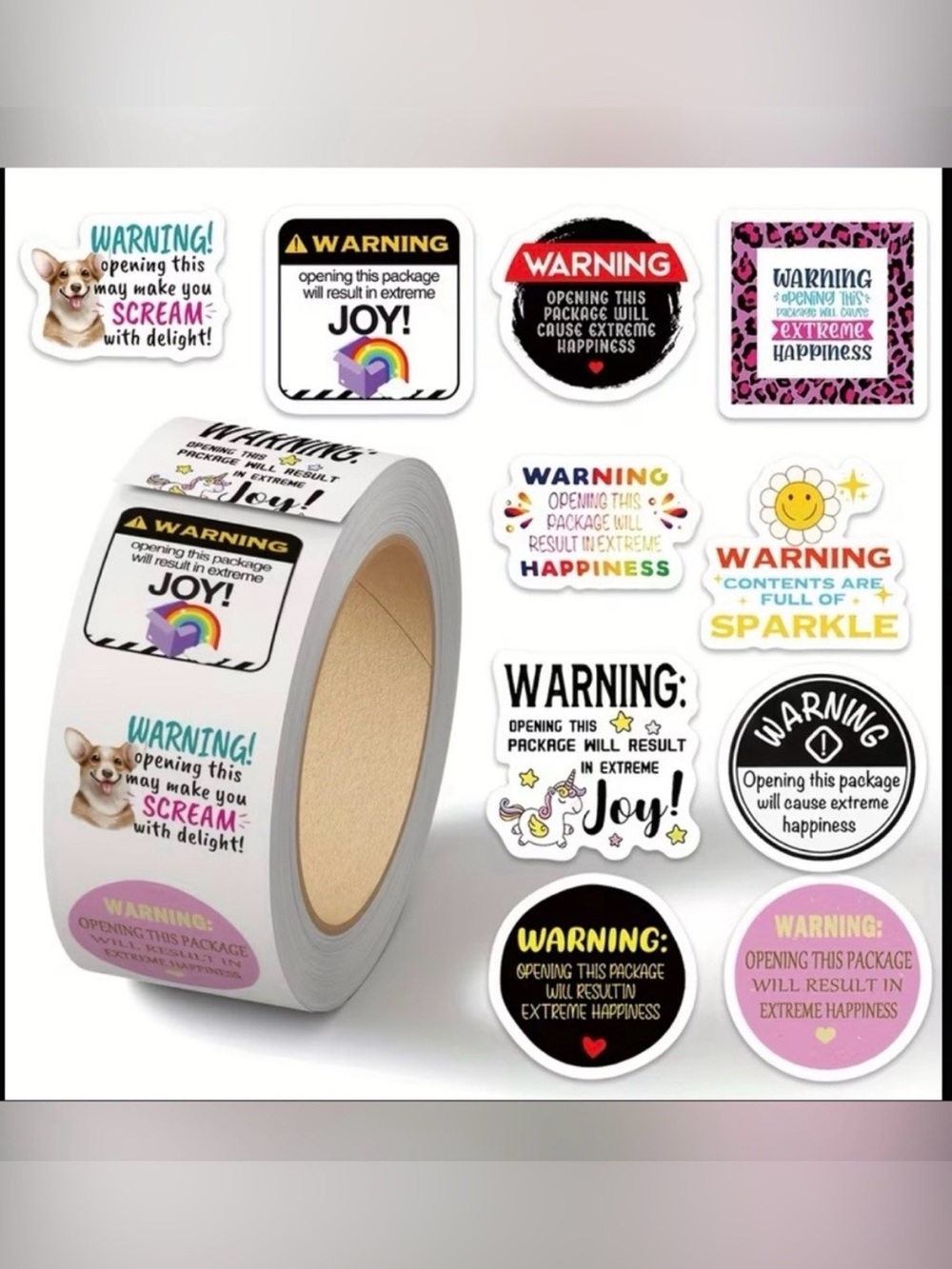 Roll of 500 Warning this Package Stickers